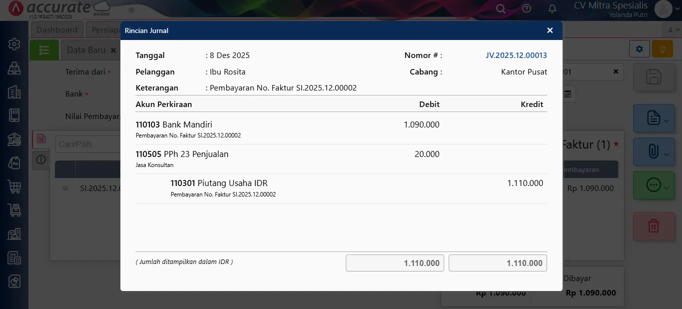 Cara mencatat uang muka dikenakan PPh 23